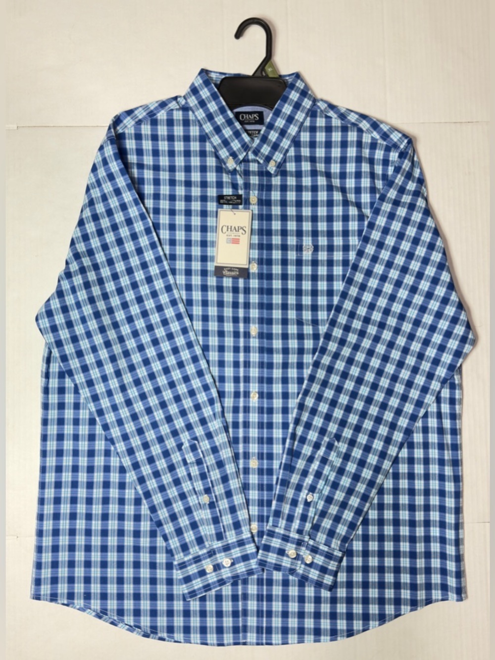 Chaps Men's Blue and White Check Button-Down Shirt
